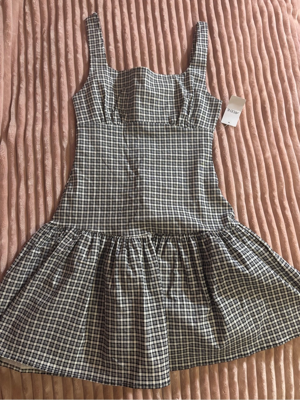 Plaid Square-Neck Ruffle-Hem Dress